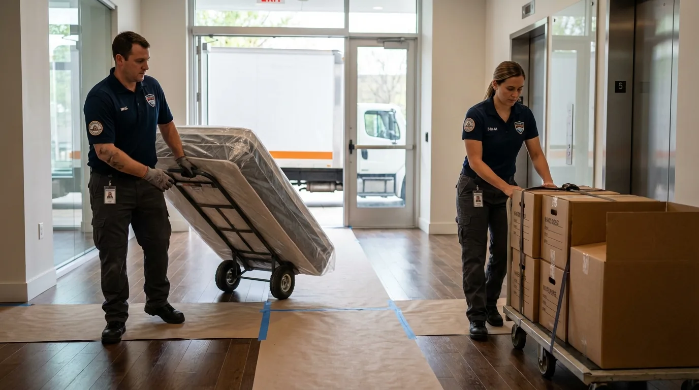 Professional apartment movers loading elevator in Whitehouse, TX